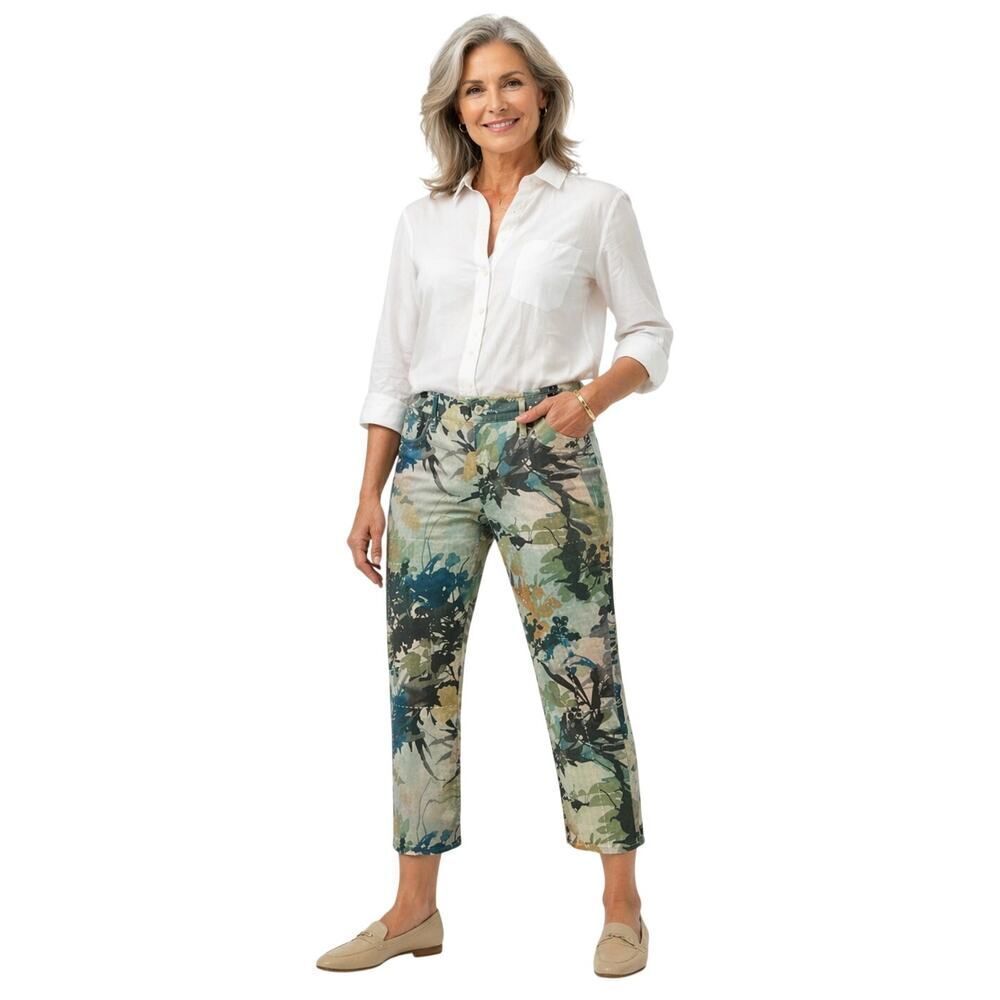 CHICO'S Women's Botanical Print So Slimming Girlfriend Slim Leg Crop Jeans 2/12